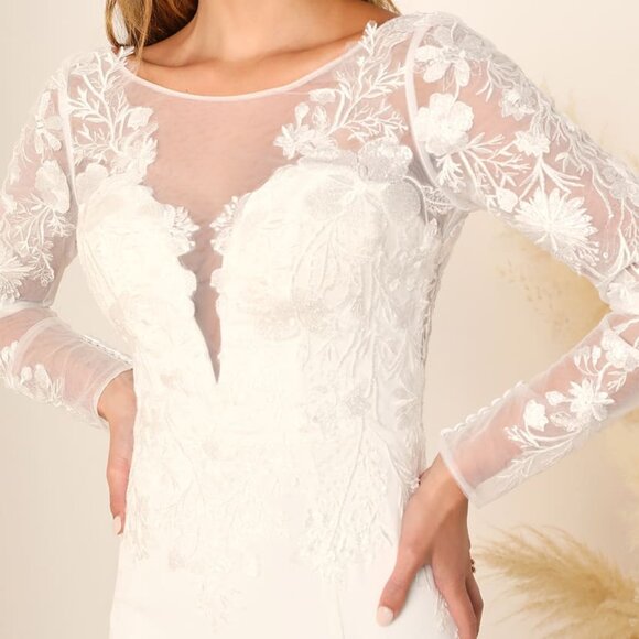 Lulus Wedding Eternity With You White Lace Long Sleeve Dress Size 2 - Picture 2 of 15